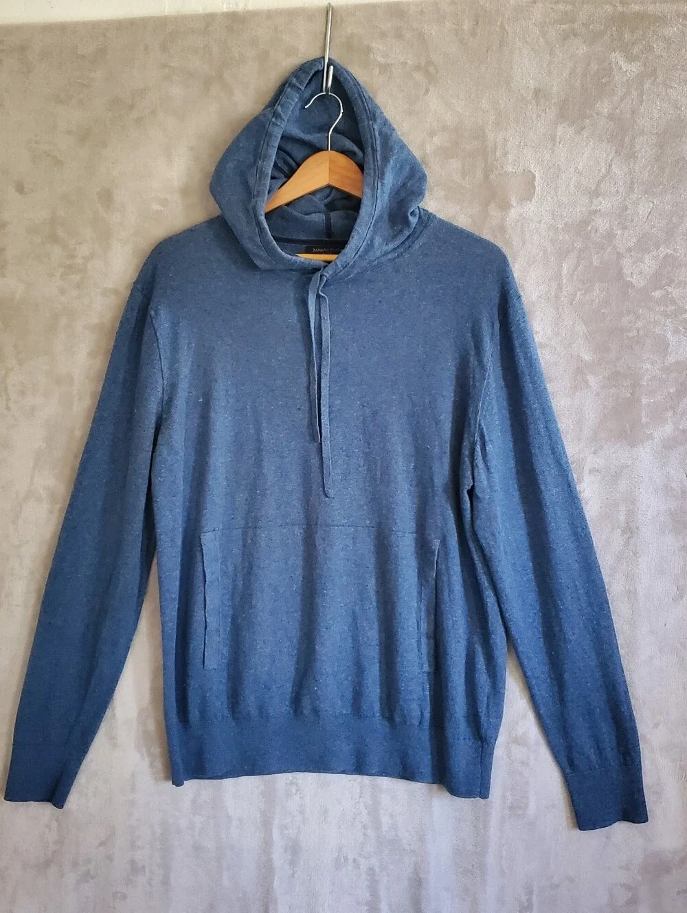 Banana Republic Silk Linen Hoodie Men's L Blue Casual Quiet Luxury Pullover